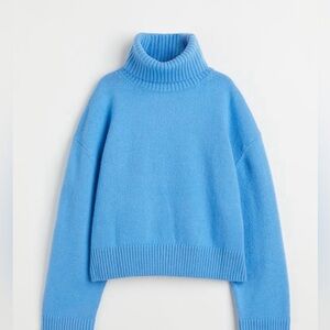 H&M Wool Blend Turtleneck Long Sleeve Sweater Cropped Blue XXL